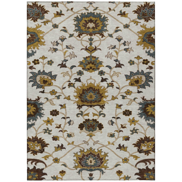 HomeRoots 10' Elegant Ivory Gray Gold Floral Washable Area Rug for Indoor Outdoor Spaces, Stylish & Durable 657936