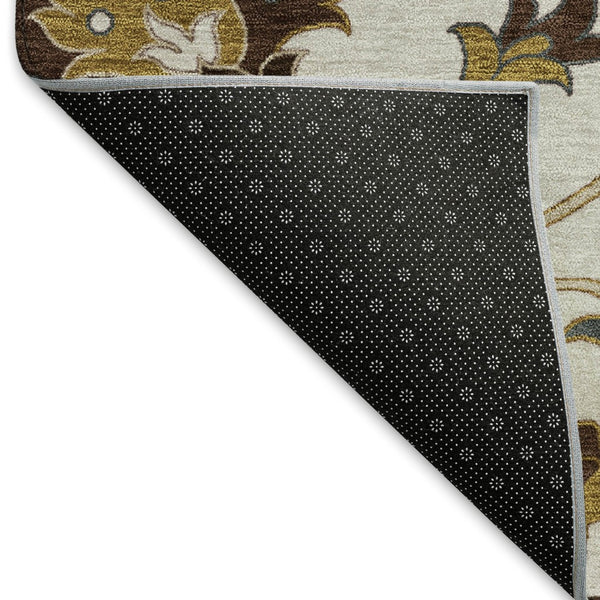 HomeRoots 10' Elegant Ivory Gray Gold Floral Washable Area Rug for Indoor Outdoor Spaces, Stylish & Durable 657936