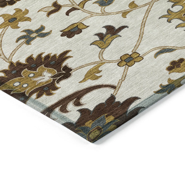 HomeRoots 10' Elegant Ivory Gray Gold Floral Washable Area Rug for Indoor Outdoor Spaces, Stylish & Durable 657936