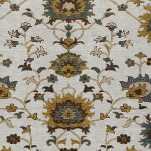 HomeRoots 10' Elegant Ivory Gray Gold Floral Washable Area Rug for Indoor Outdoor Spaces, Stylish & Durable 657936