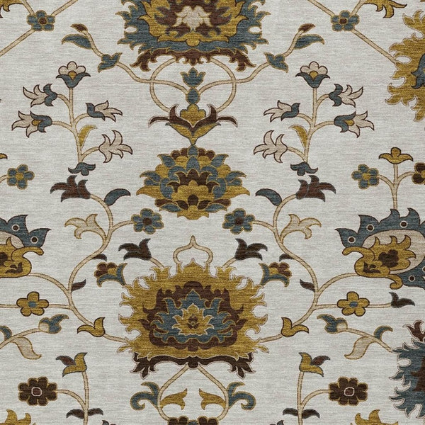HomeRoots 10' Elegant Ivory Gray Gold Floral Washable Area Rug for Indoor Outdoor Spaces, Stylish & Durable 657936