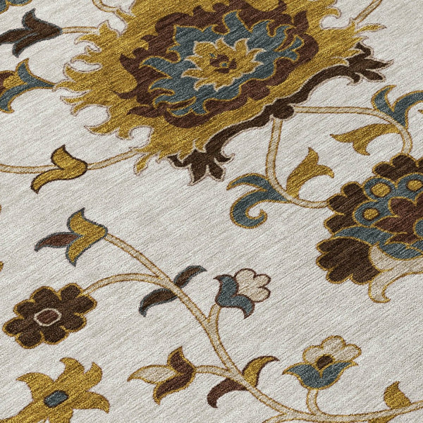 HomeRoots 10' Elegant Ivory Gray Gold Floral Washable Area Rug for Indoor Outdoor Spaces, Stylish & Durable 657936