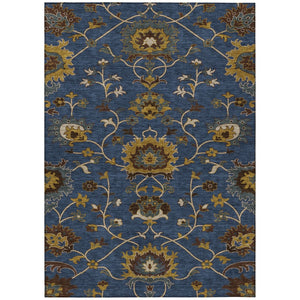 HomeRoots 5' Navy Blue, Gold & Brown Floral Area Rug - Washable, Durable for Indoor/Outdoor Use, 5x8 ft! 657938