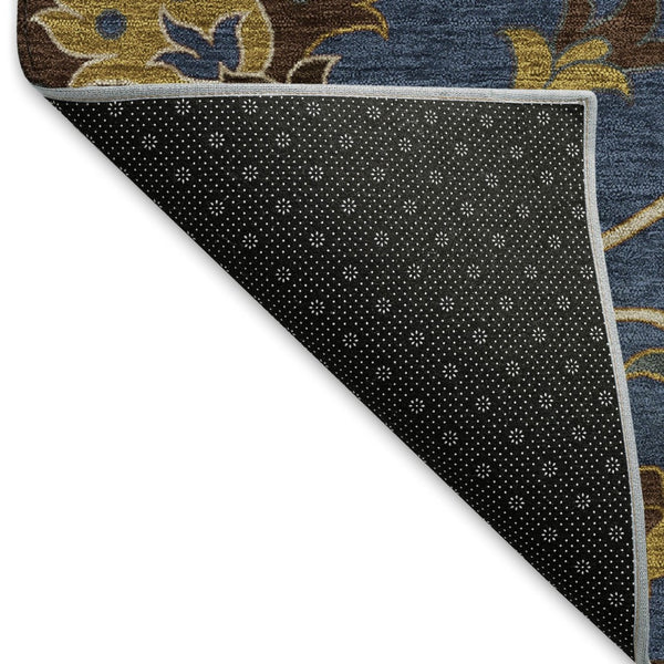 HomeRoots 5' Navy Blue, Gold & Brown Floral Area Rug - Washable, Durable for Indoor/Outdoor Use, 5x8 ft! 657938