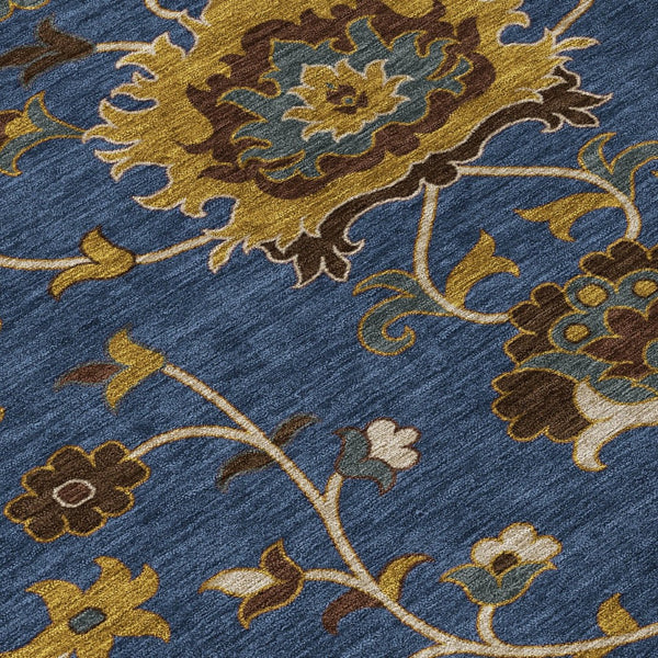 HomeRoots 5' Navy Blue, Gold & Brown Floral Area Rug - Washable, Durable for Indoor/Outdoor Use, 5x8 ft! 657938