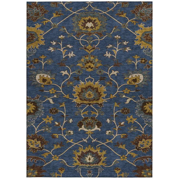 HomeRoots 8' X 10' Navy Blue Gold Brown Floral Area Rug – Durable, Washable, Stylish for Indoor & Outdoor Spaces 657940