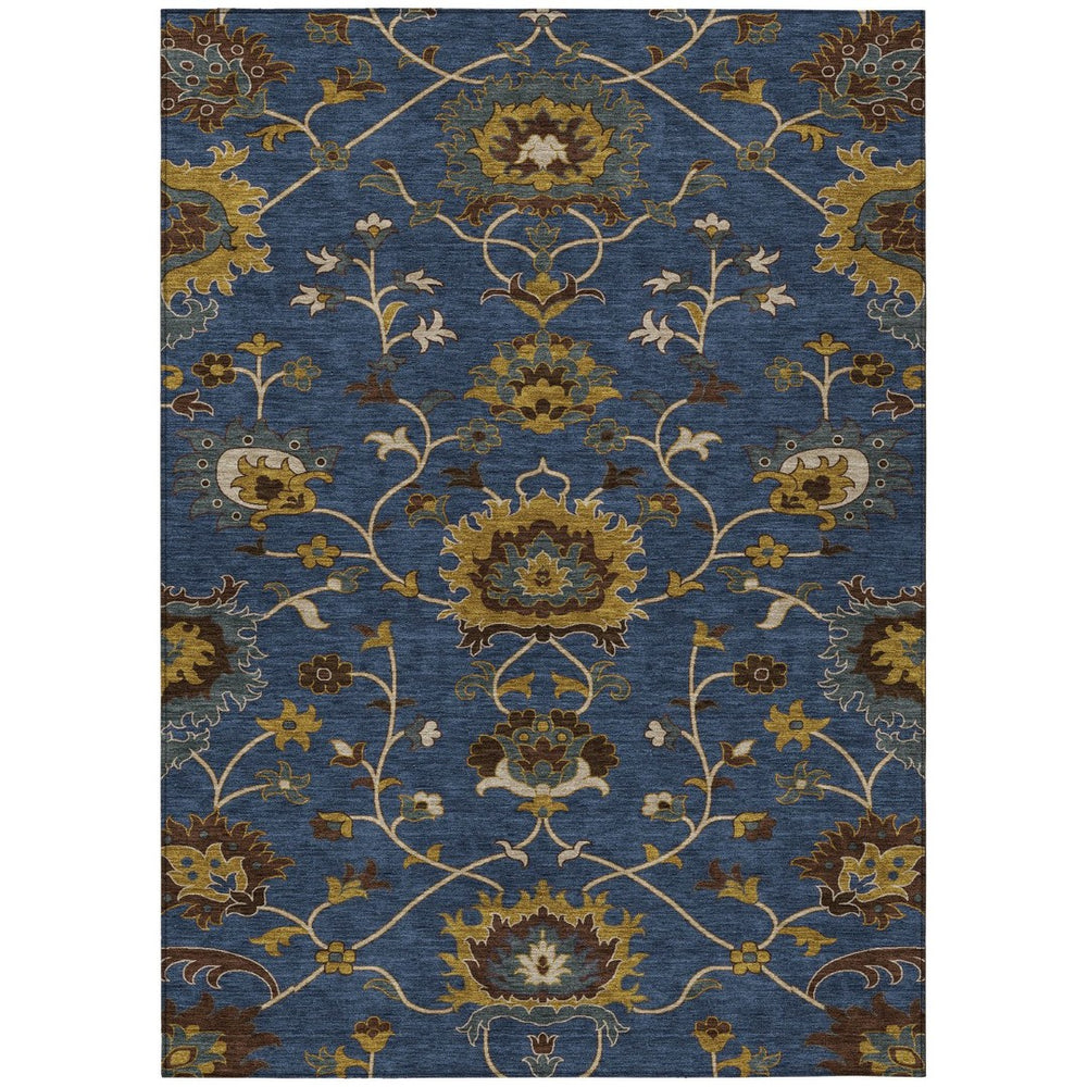 HomeRoots 8' X 10' Navy Blue Gold Brown Floral Area Rug – Durable, Washable, Stylish for Indoor & Outdoor Spaces 657940