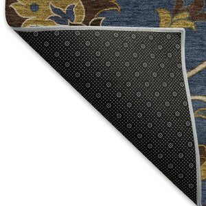 HomeRoots 8' X 10' Navy Blue Gold Brown Floral Area Rug – Durable, Washable, Stylish for Indoor & Outdoor Spaces 657940