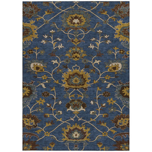 HomeRoots 9' X 12' Navy Blue Gold Floral Indoor Outdoor Area Rug - Durable, Washable & Perfect for High Traffic! 657941