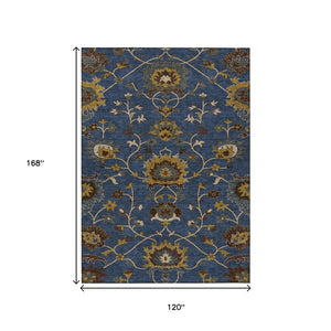 HomeRoots 10' Navy Blue Floral Indoor Outdoor Area Rug – Elegant Design, Machine Washable, Stain-Resistant! 657942
