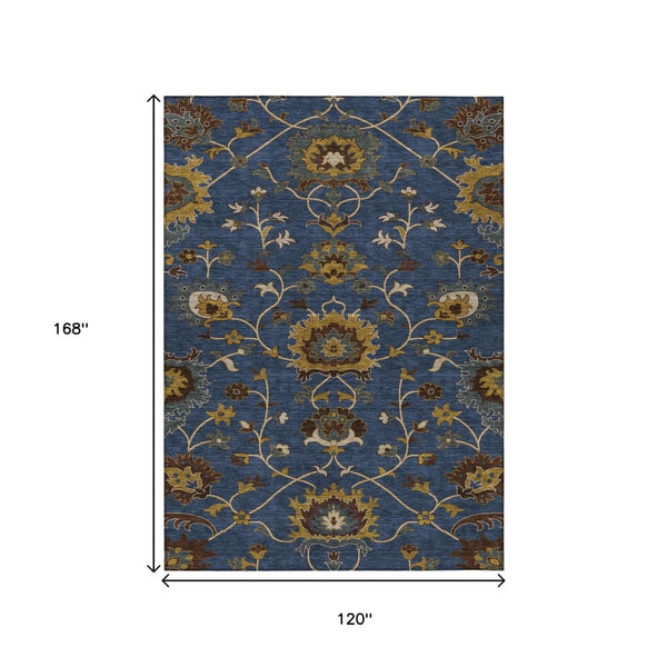 HomeRoots 10' Navy Blue Floral Indoor Outdoor Area Rug – Elegant Design, Machine Washable, Stain-Resistant! 657942