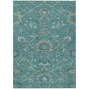 HomeRoots 5' Teal Blue and Ivory Floral Area Rug – Durable, Washable Design for Indoor & Outdoor Spaces! 657944