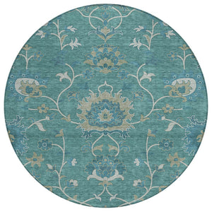 HomeRoots 8' Teal Blue Floral Area Rug - Machine-Washable, Durable Indoor/Outdoor Design for Stylish Spaces 657945
