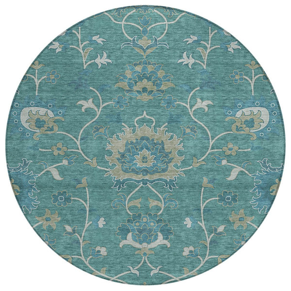 HomeRoots 8' Teal Blue Floral Area Rug - Machine-Washable, Durable Indoor/Outdoor Design for Stylish Spaces 657945