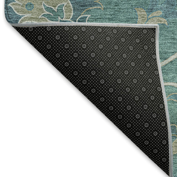 HomeRoots 8' Teal Blue Floral Area Rug - Machine-Washable, Durable Indoor/Outdoor Design for Stylish Spaces 657945