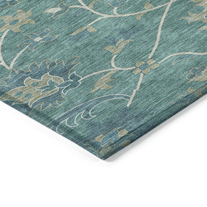 HomeRoots 8' Teal Blue Floral Area Rug - Machine-Washable, Durable Indoor/Outdoor Design for Stylish Spaces 657945