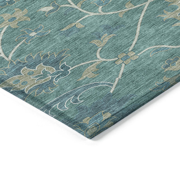 HomeRoots 8' Teal Blue Floral Area Rug - Machine-Washable, Durable Indoor/Outdoor Design for Stylish Spaces 657945