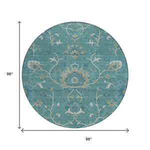 HomeRoots 8' Teal Blue Floral Area Rug - Machine-Washable, Durable Indoor/Outdoor Design for Stylish Spaces 657945