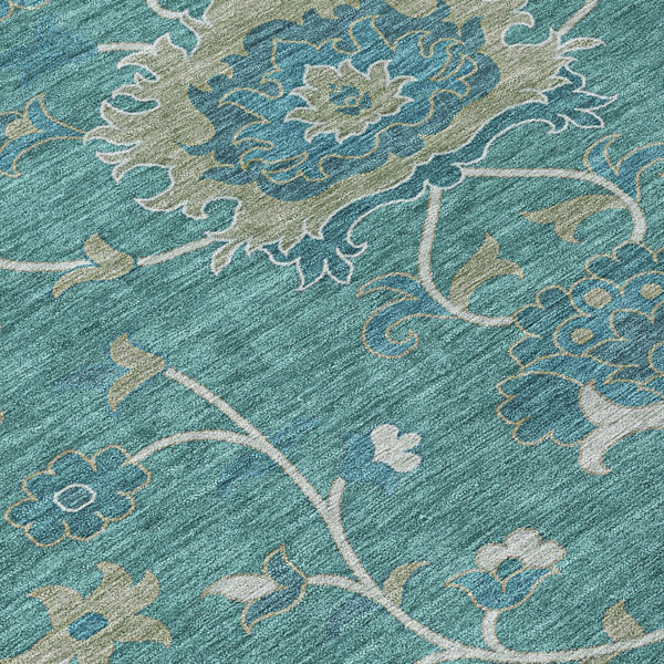 HomeRoots 8' Teal Blue Floral Area Rug - Machine-Washable, Durable Indoor/Outdoor Design for Stylish Spaces 657945
