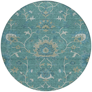 HomeRoots 8' Teal Blue Floral Area Rug - Machine-Washable, Durable Indoor/Outdoor Design for Stylish Spaces 657945