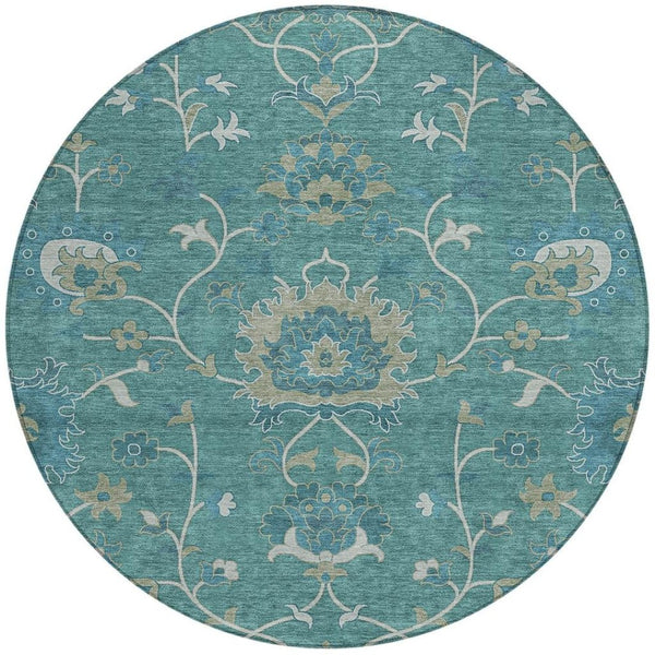 HomeRoots 8' Teal Blue Floral Area Rug - Machine-Washable, Durable Indoor/Outdoor Design for Stylish Spaces 657945