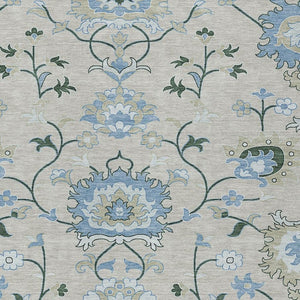 HomeRoots 5' Indoor Outdoor Area Rug - Beige Blue Ivory Floral Design, Durable & Washable for High Traffic Areas 657950