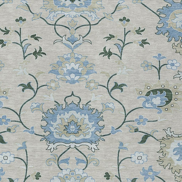 HomeRoots 5' Indoor Outdoor Area Rug - Beige Blue Ivory Floral Design, Durable & Washable for High Traffic Areas 657950