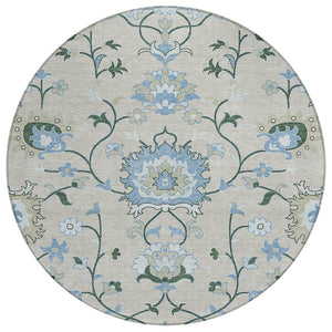 HomeRoots 8' Round Floral Indoor Outdoor Rug in Beige, Blue & Ivory - Durable, Washable & Stylish Design 657951