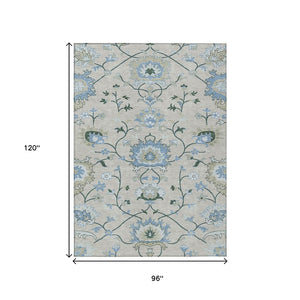 HomeRoots 8' X 10' Washable Beige Blue Ivory Floral Area Rug – Durable, Stylish Indoor & Outdoor Mat for All Spaces 657952