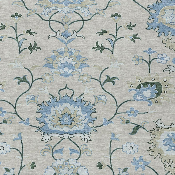 HomeRoots 8' X 10' Washable Beige Blue Ivory Floral Area Rug – Durable, Stylish Indoor & Outdoor Mat for All Spaces 657952
