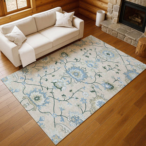 HomeRoots 9' X 12' Elegant Floral Washable Area Rug - Durable, Stain-Resistant Design for Indoor & Outdoor Use 657953