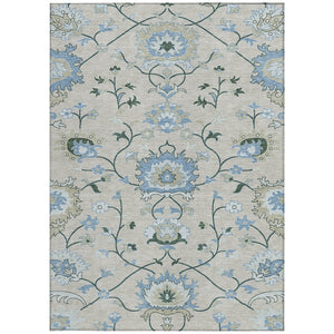 HomeRoots 10' Stylish Beige Blue Ivory Floral Indoor Outdoor Area Rug - Washable, Durable & Versatile Design 657954