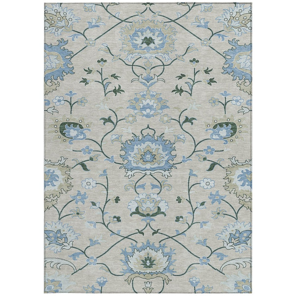 HomeRoots 10' Stylish Beige Blue Ivory Floral Indoor Outdoor Area Rug - Washable, Durable & Versatile Design 657954