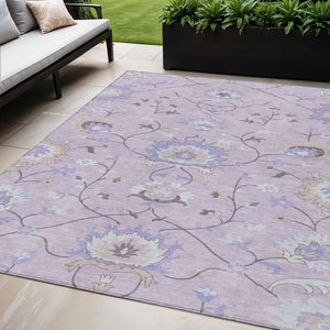 HomeRoots 5' X 8' Blush Lavender and Beige Floral Area Rug - Stylish, Washable, Indoor/Outdoor for Versatile Decor 657956