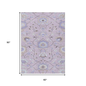 HomeRoots 5' X 8' Blush Lavender and Beige Floral Area Rug - Stylish, Washable, Indoor/Outdoor for Versatile Decor 657956