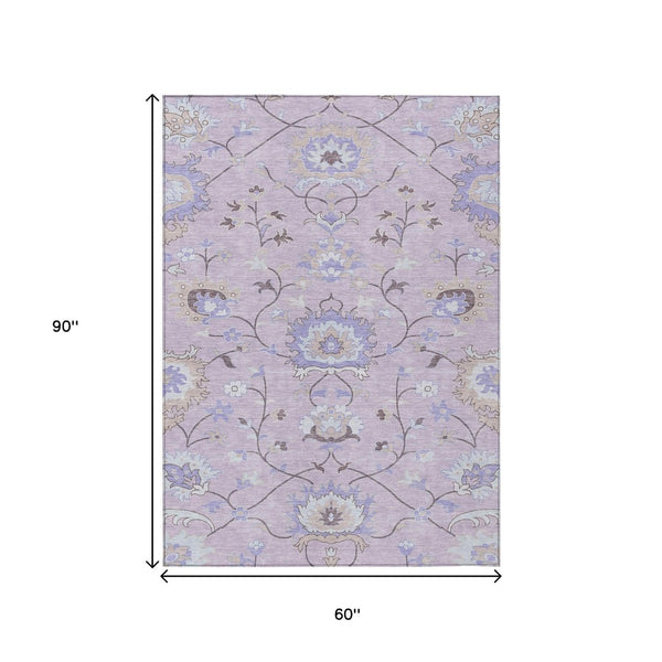 HomeRoots 5' X 8' Blush Lavender and Beige Floral Area Rug - Stylish, Washable, Indoor/Outdoor for Versatile Decor 657956