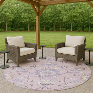 HomeRoots 8' Elegant Floral Washable Area Rug – Blush Lavender Beige for Indoor Outdoor Durability & Style 657957