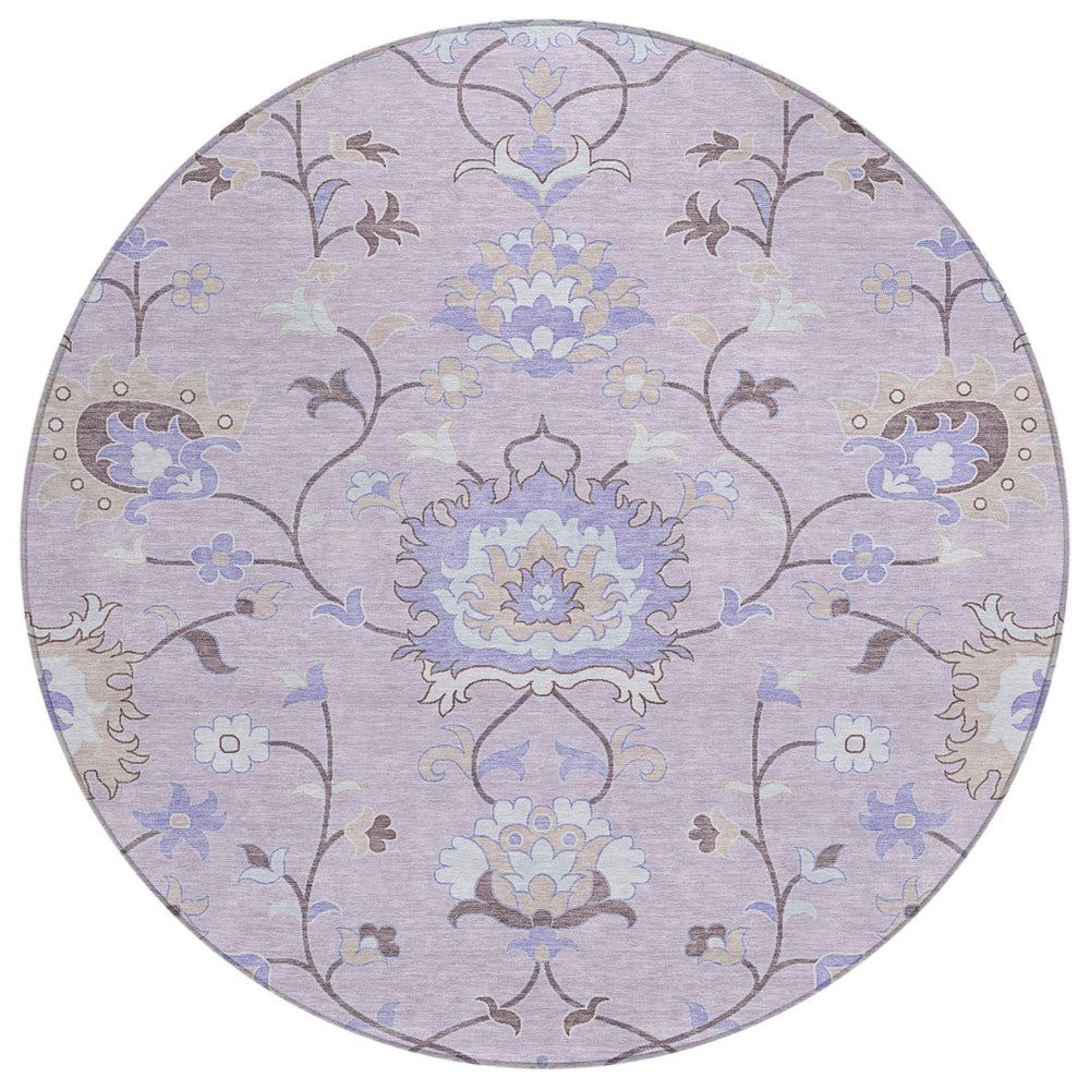 HomeRoots 8' Elegant Floral Washable Area Rug – Blush Lavender Beige for Indoor Outdoor Durability & Style 657957
