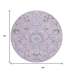 HomeRoots 8' Elegant Floral Washable Area Rug – Blush Lavender Beige for Indoor Outdoor Durability & Style 657957