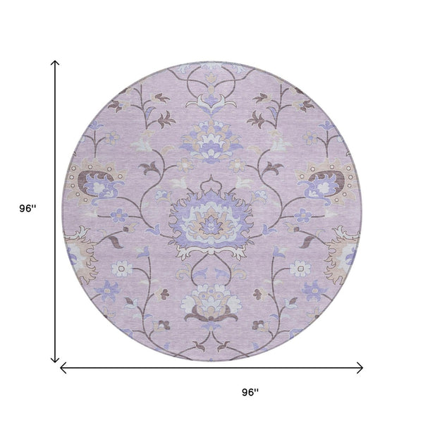 HomeRoots 8' Elegant Floral Washable Area Rug – Blush Lavender Beige for Indoor Outdoor Durability & Style 657957