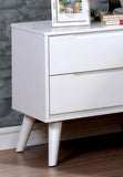 Mid-Century Modern White 1-Piece Nightstand Solid Wood 2-Drawer Bedside Table