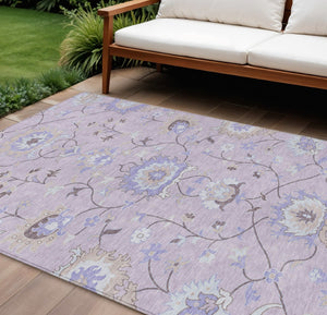 HomeRoots 10' Elegant Blush Lavender & Beige Floral Washable Area Rug for Indoor/Outdoor Spaces, Durable & Stylish 657960