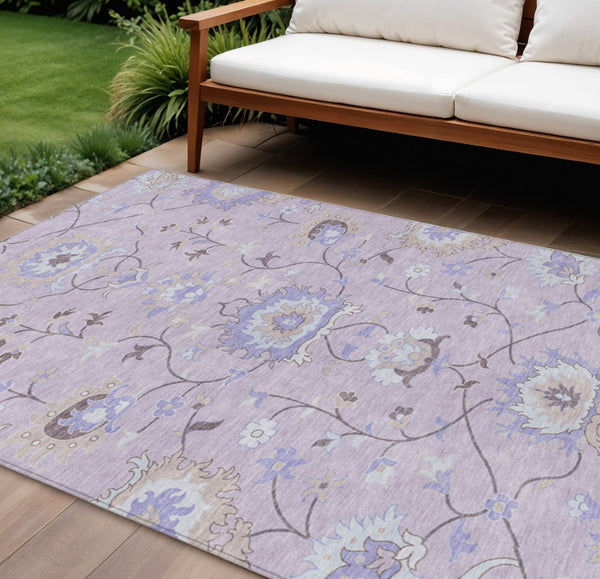 HomeRoots 10' Elegant Blush Lavender & Beige Floral Washable Area Rug for Indoor/Outdoor Spaces, Durable & Stylish 657960