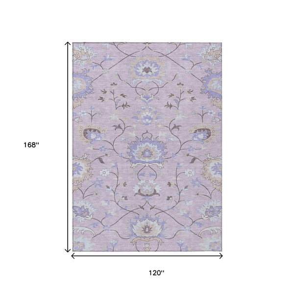 HomeRoots 10' Elegant Blush Lavender & Beige Floral Washable Area Rug for Indoor/Outdoor Spaces, Durable & Stylish 657960