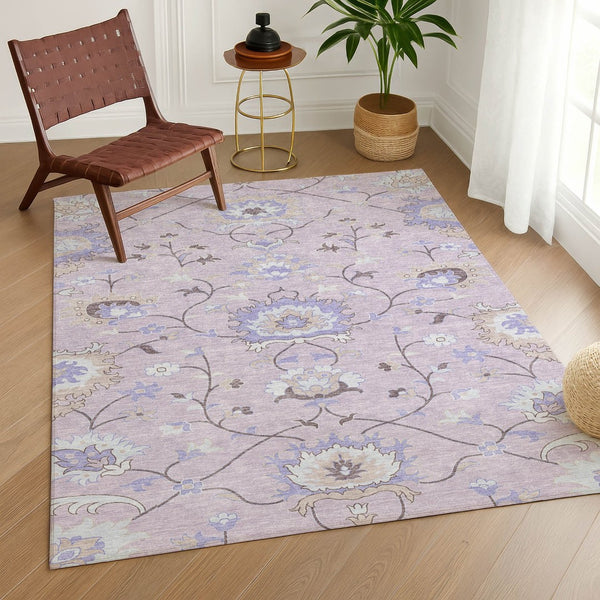 HomeRoots 10' Elegant Blush Lavender & Beige Floral Washable Area Rug for Indoor/Outdoor Spaces, Durable & Stylish 657960