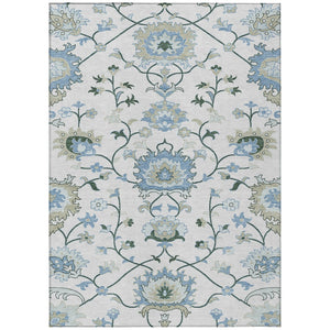 HomeRoots 5' X 8' Washable Floral Area Rug in Ivory, Blue & Beige - Perfect for Indoor & Outdoor Spaces! 657962
