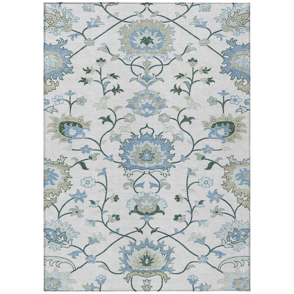 HomeRoots 5' X 8' Washable Floral Area Rug in Ivory, Blue & Beige - Perfect for Indoor & Outdoor Spaces! 657962