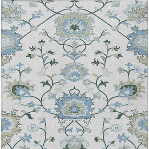 HomeRoots 5' X 8' Washable Floral Area Rug in Ivory, Blue & Beige - Perfect for Indoor & Outdoor Spaces! 657962