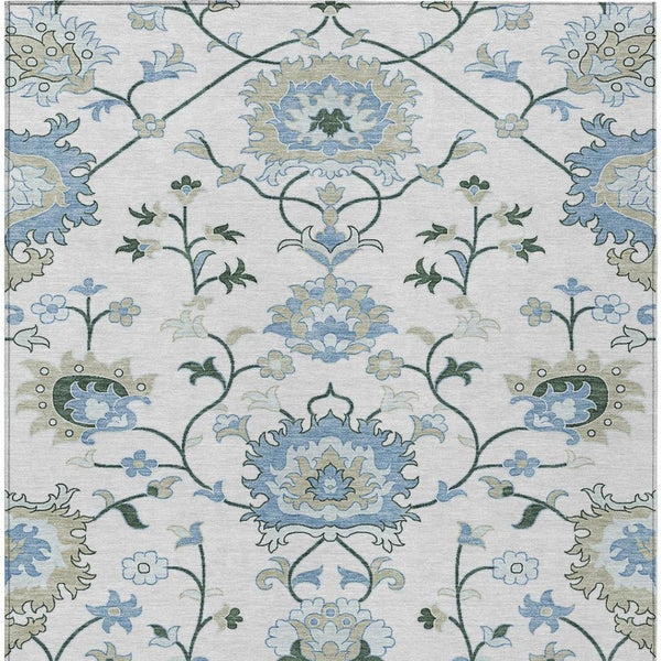HomeRoots 5' X 8' Washable Floral Area Rug in Ivory, Blue & Beige - Perfect for Indoor & Outdoor Spaces! 657962