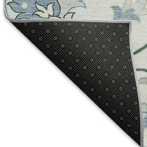 HomeRoots 8' Round Floral Area Rug in Ivory, Blue & Beige - Washable, Durable for Indoor & Outdoor Use! 657963